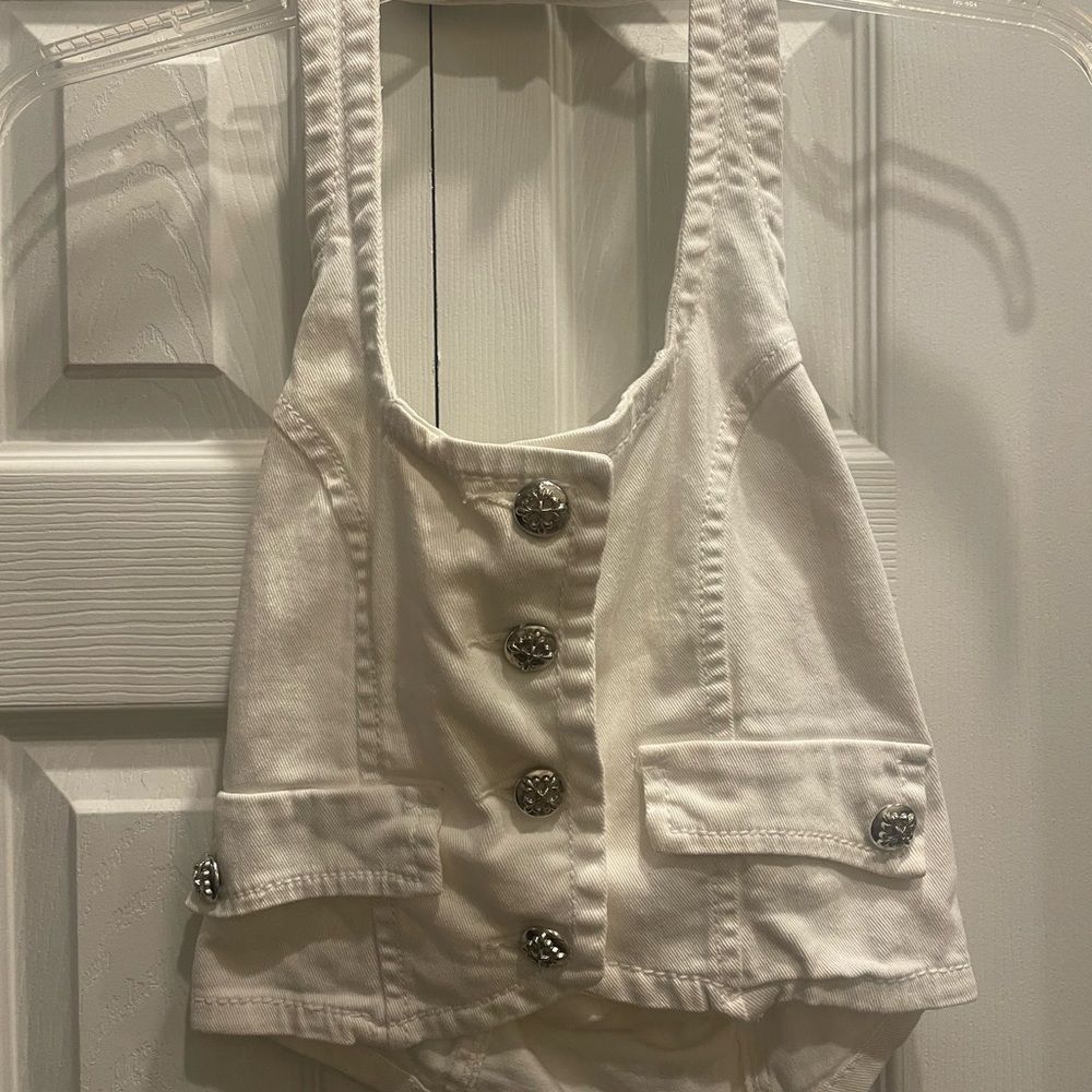 White denim halter top by Dollhouse